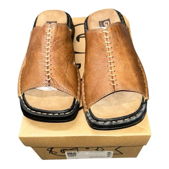 GBX Men’s Brown Leather Slip-On Sandals Size 8M Open Toe Casual Travel - Picture 2 of 10